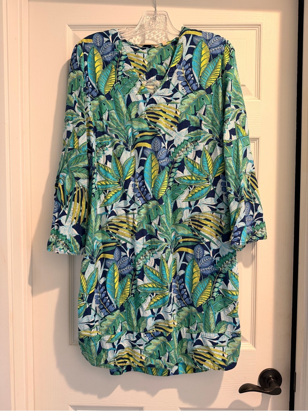Soft Surroundings Tropical Leaf Tunic Dress - Green & Blue